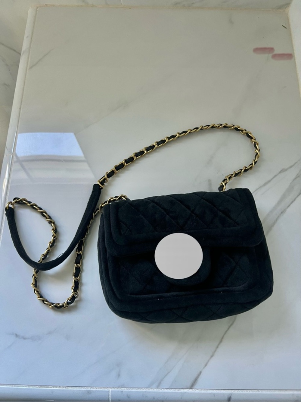 Quilted Black velvet Chain Strap Shoulder Bag - Chanel styled bag